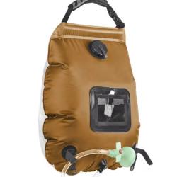 Sac de Douche Solaire Camping 20L Portable avec Pommeau Douche Bivouac Randonn&eacute;e Marron