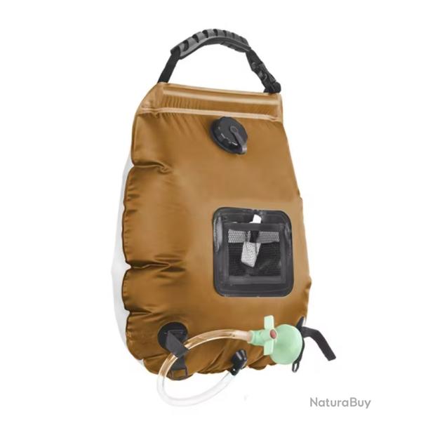 Sac de Douche Solaire Camping 20L Portable avec Pommeau Douche Bivouac Randonn�e Marron