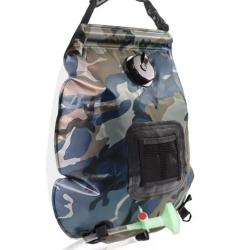 Sac de Douche Solaire Camping 20L Portable avec Pommeau Douche Bivouac Randonn&eacute;e Camouflage