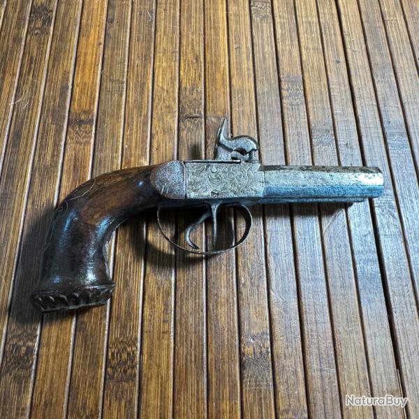 PISTOLET A PERCUSSION JUXTAPOS�S DE DEFENSE CIRCA 1840-50 ARME GRAV�E