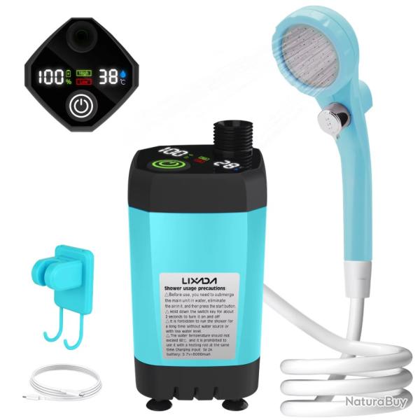 Pompe de Douche de Camping Portable 6000mAh USB Affichage Num�rique Bleu