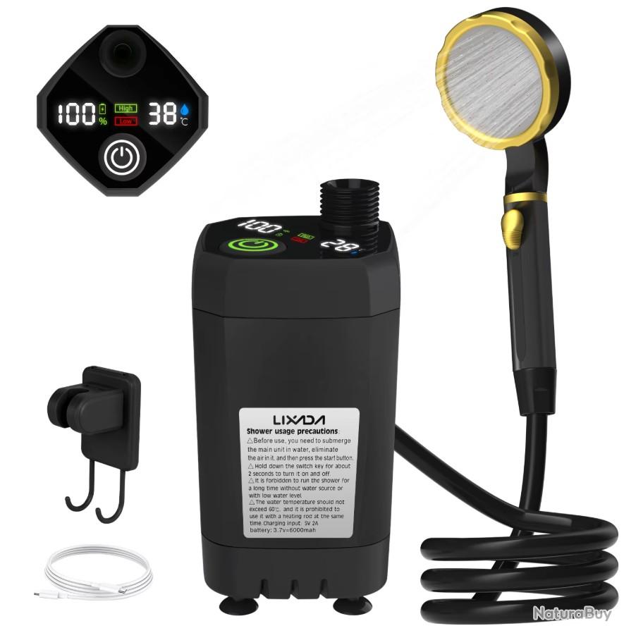 Douche Camping Portable – Batterie 6000mAh, Affichage Température, IPX7, Recharge USB-C – Pour Plage Et Rando
