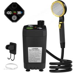 Pompe de Douche de Camping Portable 6000mAh USB Affichage Num&eacute;rique Noir