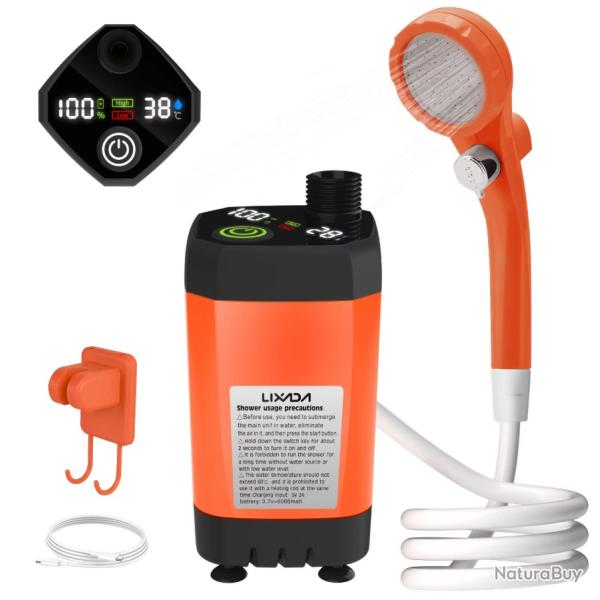 Pompe de Douche de Camping Portable 6000mAh USB Affichage Num�rique Orange