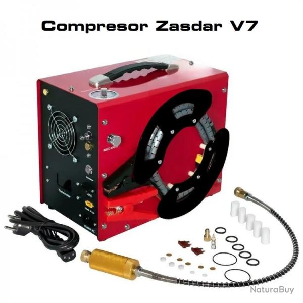 Compresseur �lectrique ZASDAR V7, 12 V/220 V, PCP 300 bar. Transformateur inclus. Arr�t automatique.