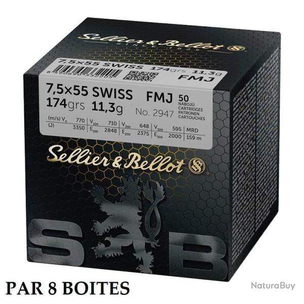 400 Munitions Sellier & Bellot Cal 7.5x55 SWISS FMJ 174GR