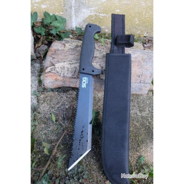 Couteau Bowie Machette SOG Lame Tanto Black Acier 3Cr13 Manche ABS Brise Noix De Coco Etui Nylon01