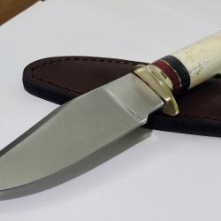 Couteau Skinner Rite Edge Silver Stream Hunter Lame Acier Inoxydable Manche Os/Bois Etui CUir