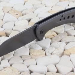 Couteau ElitEdge Semi Automatique Gray Lame Acier 440C Tanto Reverse Manche Acier Linerlock Clip