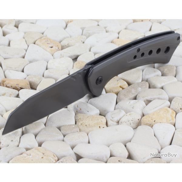 Couteau ElitEdge Semi Automatique Gray Lame Acier 440C Tanto Reverse Manche Acier Linerlock Clip