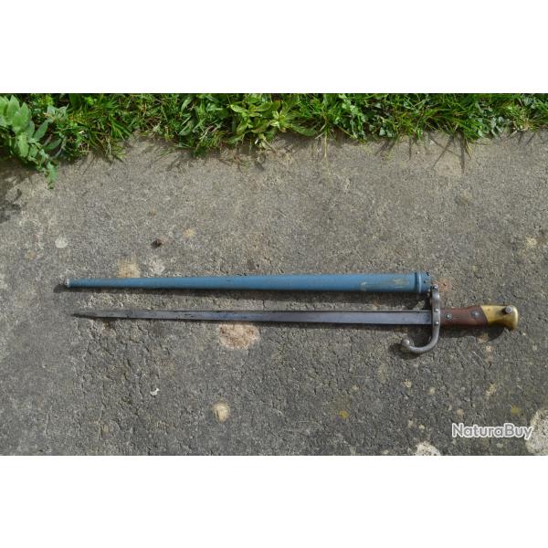 Ba�onnette Gras "L. Deny Paris 1881" avec fourreau peint "bleu horizon" - 1�re GM