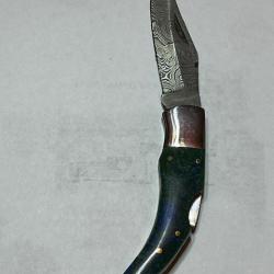 couteaux pliant damas bleu/vert