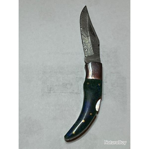 couteaux pliant damas bleu/vert