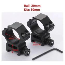 Colliers/Anneaux Montage 20mm Rail Weaver/Picatinny Haut 14mm Diam&egrave;tre 30mm Lunette de Vis&eacute;e