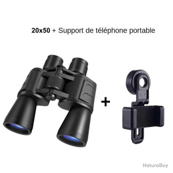 Jumelles 20x50 HD Zoom BAK4 Longue Port�e +Support T�l�phone �tanches IPX4 Chasse Rando Observation