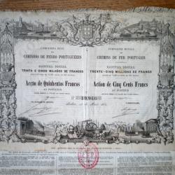 Portugal Bon des Chemins de Fer Action 500 Francs 1860