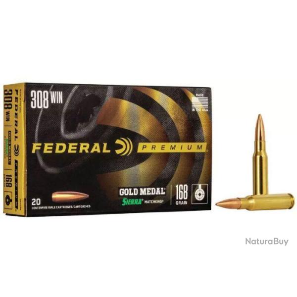 Munitions FEDERAL 308 Win 168gr Sierra Matchking BTHP - Boite de 20