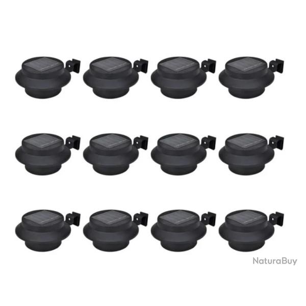 Lampes solaires LED noir plastique 12x6,35 cm �clairage automatique 12 pcs