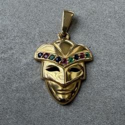 Pendentif "Masque V&eacute;nitien" en Or Jaune 18 Carats & Pierres