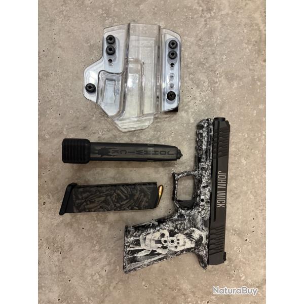 Pistolet Polymer 80 PFS9 custom John wick cal 9�19+holster transparent