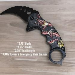 Couteau Elite Edge Dragon Red Karambit Linerlock A/O Lame Acier Inox Manche Nylon