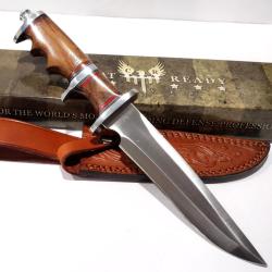 Couteau Tactical Combat Ready Sub Hilt Fighter Lame Acier 440 Manche Bois Etui Cuir