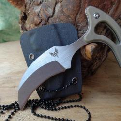 Couteau de Cou Push Dagger Combat Ready Lame Acier Inox Manche G-10 Etui Kydex