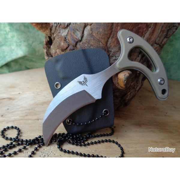 Couteau de Cou Push Dagger Combat Ready Lame Acier Inox Manche G-10 Etui Kydex