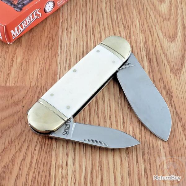 Couteau Bouledogue Marbles Sunfish White Smooth Bone 2 Lames Acier Inox Manche Os