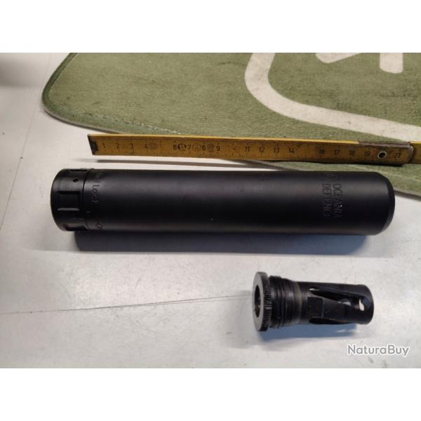 Silencieux OCEANIA DEFENCE en INCONEL 7.62 / .308. 300 BLK ratchet lock et son cache flamme cyclone