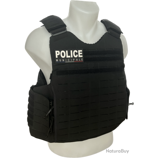 HOUSSE MOLLE TACTICAL + PORTE-PLAQUES + BOUCLES ROC - NOIRE - TAILLE A DEFINIR