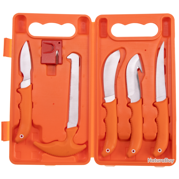 MALLETE DE DECOUPE GIBIER 6 PIECES -5 COUTEAUX/1 AFFUTEUR
