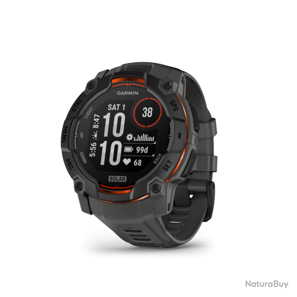 MONTRE GPS MULTI-FONCTIONS� GARMIN INSTINCT 3 SOLAR 50 NOIRE BRACELET GRIS