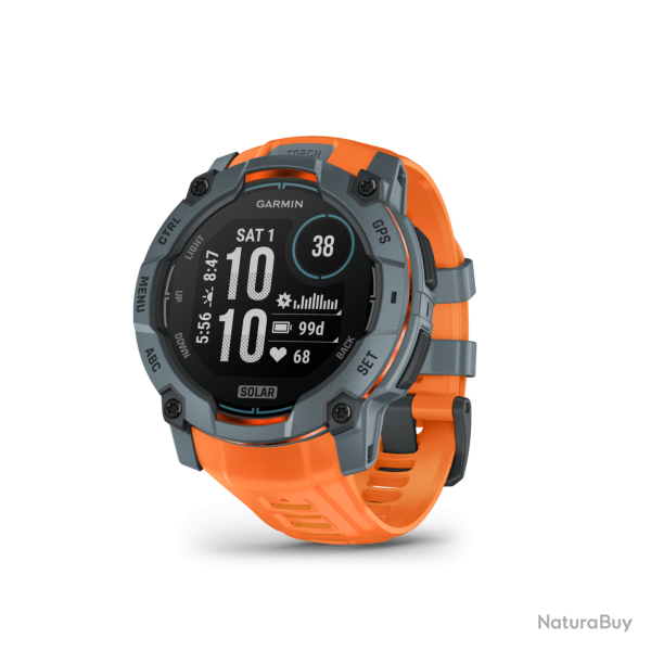 MONTRE GPS MULTI-FONCTIONS� GARMIN INSTINCT 3 SOLAR 50 BLEUE BRACELET ORANGE
