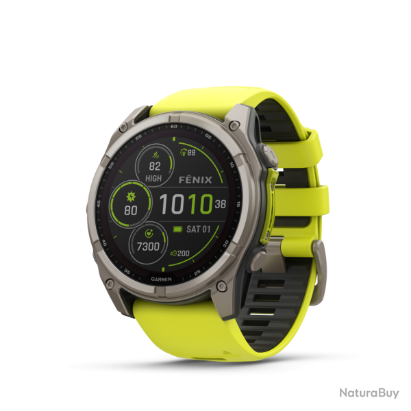 MONTRE GPS GARMIN FENIX 8 SAPHIR SOLAIRE 51 GRAPHITE B. JAUNE