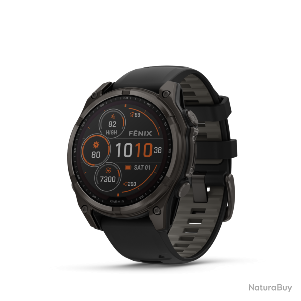 MONTRE GPS GARMIN FENIX 8 SAPHIR SOLAIRE 47 TITANE DLC B. NOIR