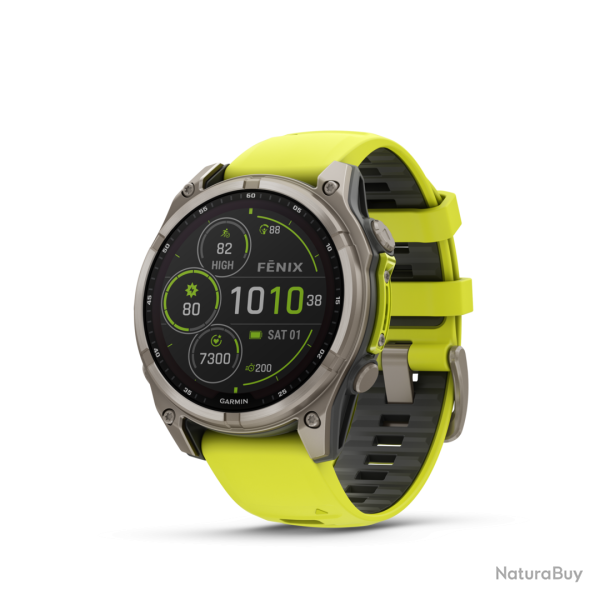 MONTRE GPS GARMIN FENIX 8 SAPHIR SOLAIRE 47 GRAPHITE B. JAUNE