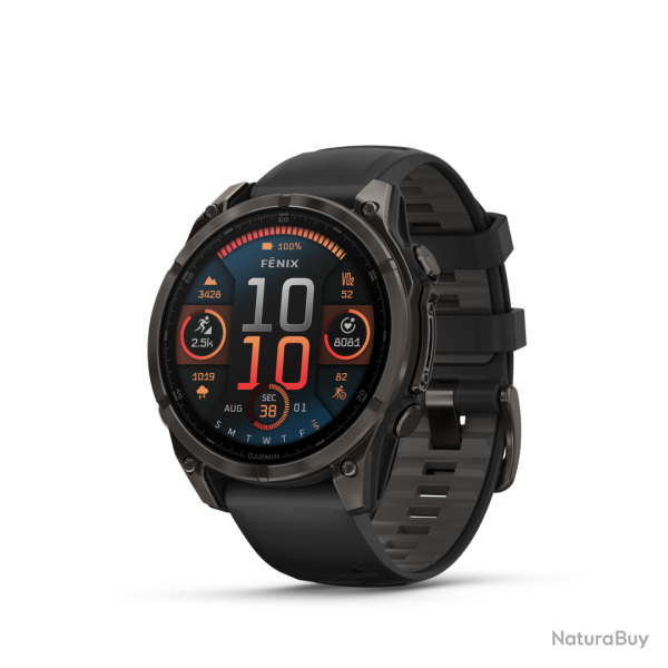 MONTRE GPS GARMIN FENIX 8 AMOLED 47 SAPHIR TITANE DLC B. NOIR