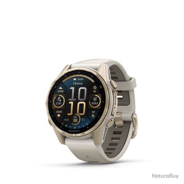 MONTRE GPS GARMIN FENIX 8 AMOLED 43 SAPHIR SOFT GOLD B. GRIS CENDRE