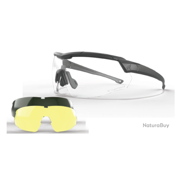 LUNETTES EDGE TACTICAL ROLLING THUNDER - NOIRE - KIT 3 ECRANS INC/FUME/JAUNE