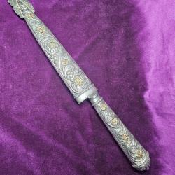 Magnifique gros couteau Facon Argentin de GAUCHO en argent, plaqu&eacute; or 24K, lame acier
