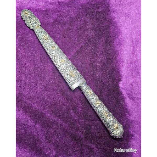 Magnifique gros couteau Facon Argentin de GAUCHO en argent, plaqu� or 24K, lame acier