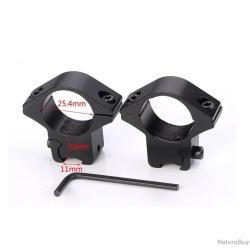 LOT DE 2 COLLIERS DE MONTAGE 25,4 MM POUR LUNETTE DE TIR - POUR RAIL 11 MM