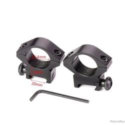 LOT DE 2 COLLIERS DE MONTAGE 25,4 MM POUR LUNETTE DE TIR - POUR RAIL 20 MM