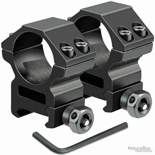 LOT DE 2 COLLIERS DE MONTAGE 30 MM POUR LUNETTE DE VIS�E - POUR RAIL 20 MM