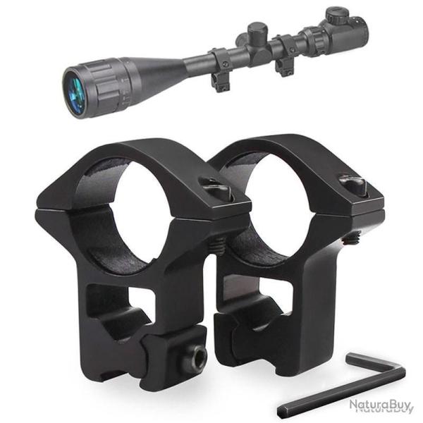 LOT DE 2 COLLIERS DE MONTAGE PROFIL HAUT POUR LUNETTE DE VIS�E 25,4 MM - POUR RAIL 11 MM