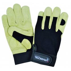 Gants de b&ucirc;cheron en cuir de ch&egrave;vre - Protection m&eacute;canique - Beige et Noir Taille 10