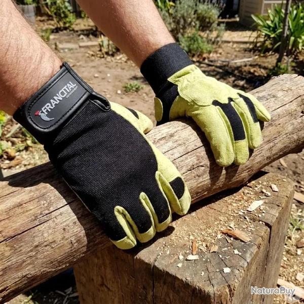 Gants de b�cheron en cuir de ch�vre - Protection m�canique - Beige et Noir Taille 9