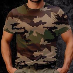 T shirt Homme Camo CE 100 Coton Peign&eacute; Manches Courtes Col Rond