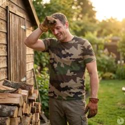 T shirt Homme Camo CE 100 Coton Peign&eacute; Manches Courtes Col Rond